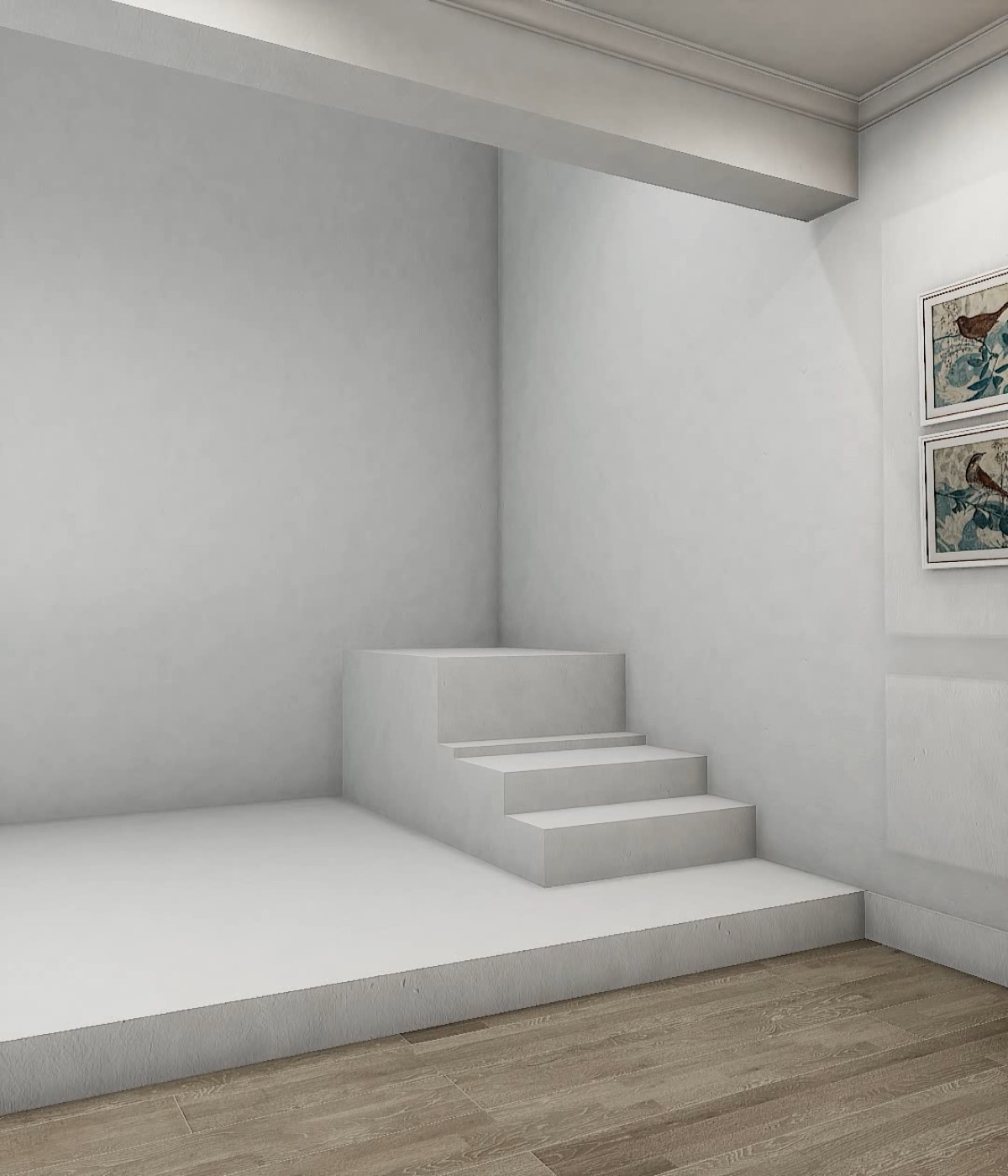New masonry platforms and steps organize the stair levels